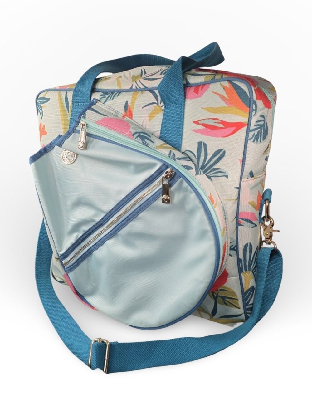 Spartina 449 Floral Tennis Bag Racquet Tote Crossbody Linen Leather Womens